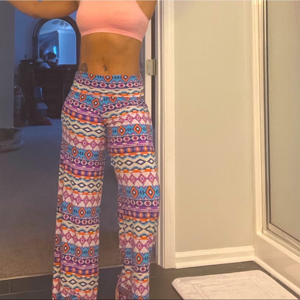 Lounge flare legged pants. Can wear up for high waist or fold down